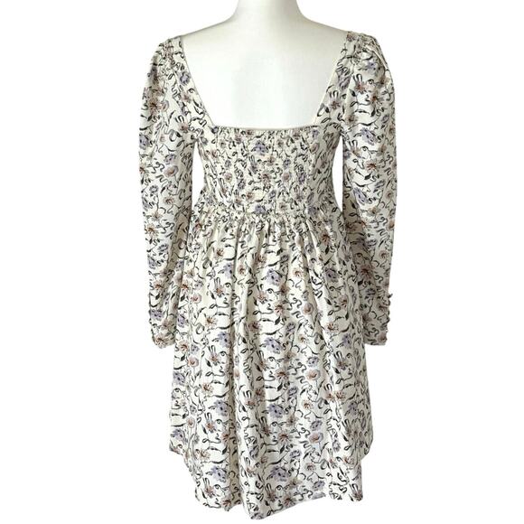 Free People Corduroy Baby Doll Mini Dress Women's S | Cream Floral | EUC - Picture 4 of 15